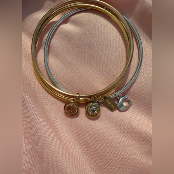 Coach 3 bangle bracelets 2 gold plated and 1 silver 
All have dangly charms - Picture 2 of 5